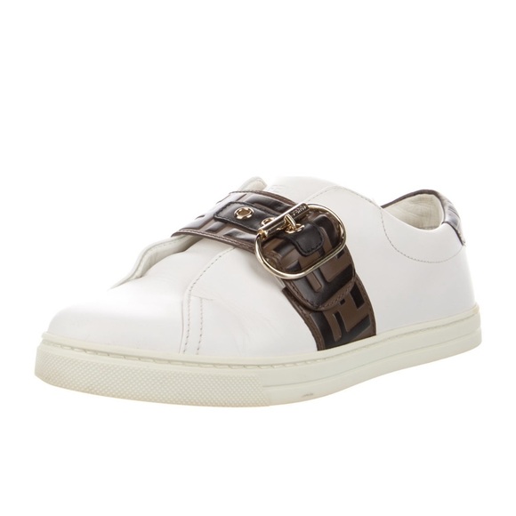 Fendi Roma White & Brown Buckle Sneakers - Picture 3 of 17